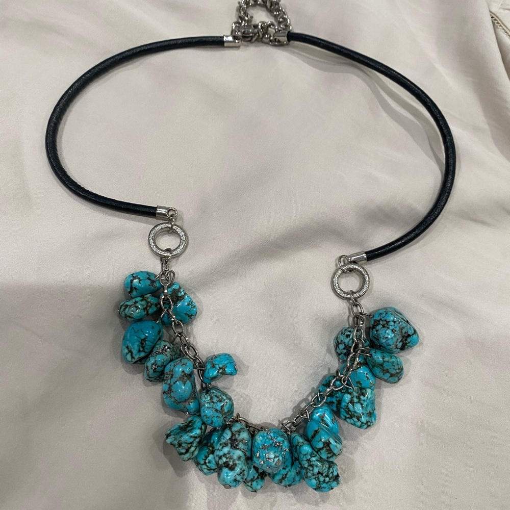 Turquoise Stone Necklace with Silver Accents